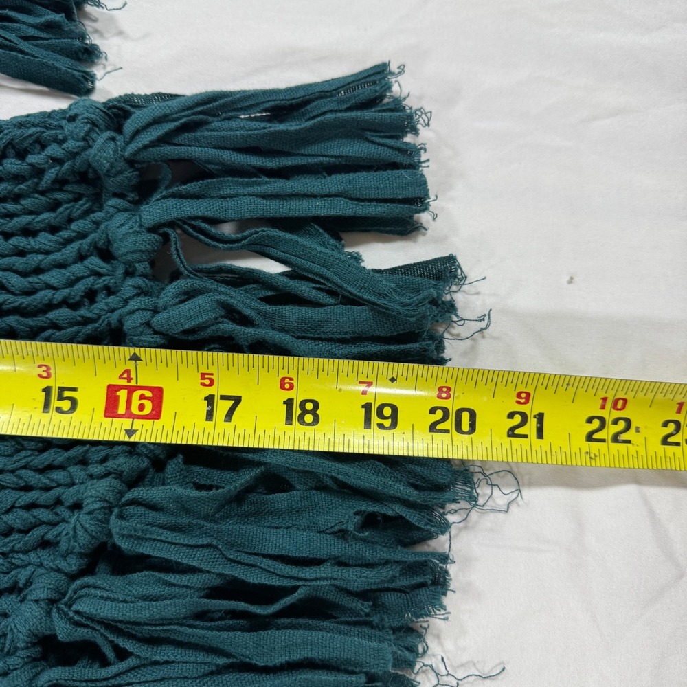 Free People On the Fringe Teal Chunky Cotton Knit Fringe Sweater Boho XS - Picture 6 of 8